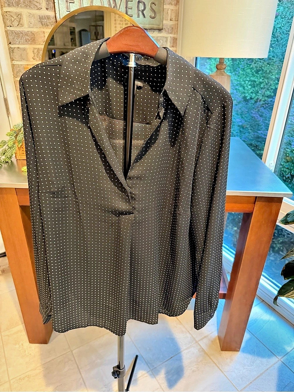 Ann Taylor Polka Dot Button Down Blouse in Black & White